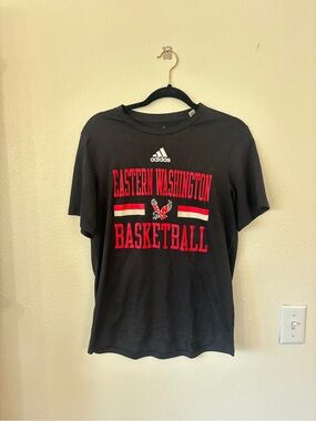 adidas Black T-Shirt with Red Eastern Washington Basketball Graphics